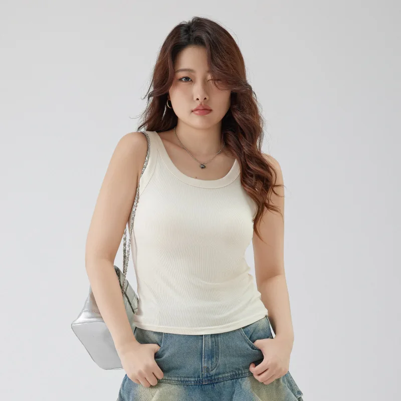 Yapher Women's Sleeveless Solid Color Tank Top Wide Strap Slim Fit Cami Plus Size Breathable Basic Undershirt for Summer Vest