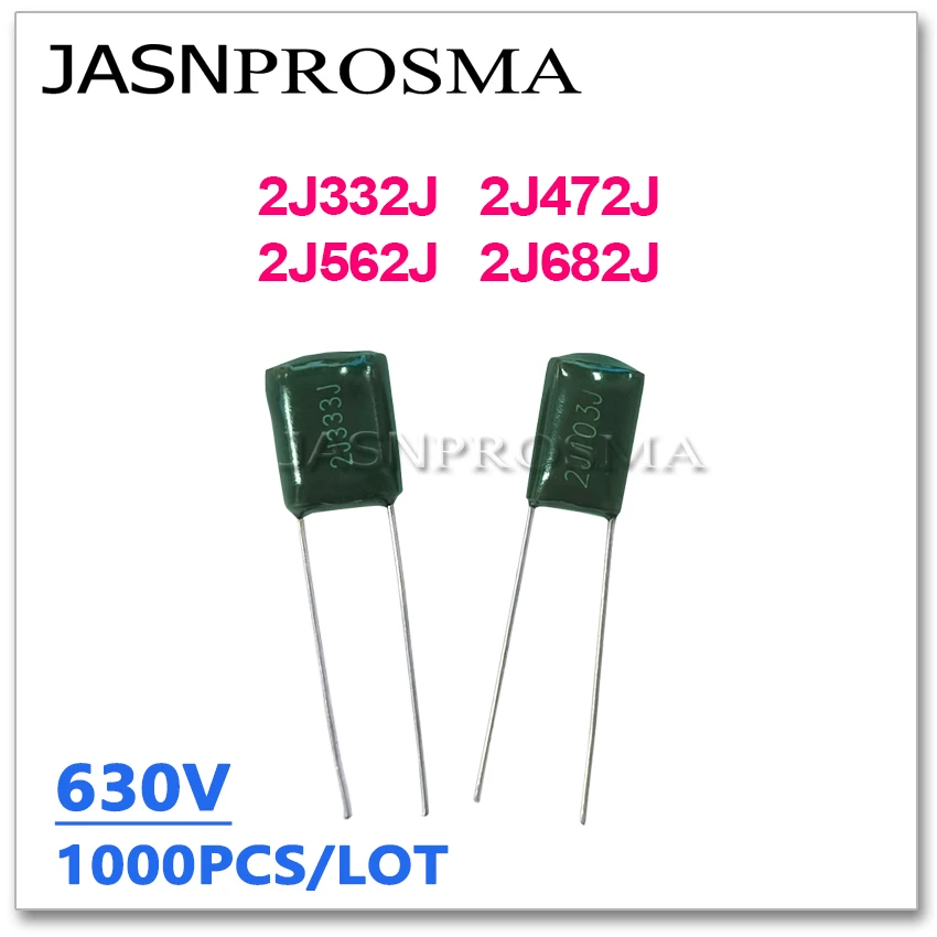 

JASNPROSMA 1000PCS 630V 2J332J 2J472J 2J562J 2J682J 3.3NF 4.7NF 5.6NF 6.8NF 472J 562J 682J 2J 5% Polyester poly Film capacitor