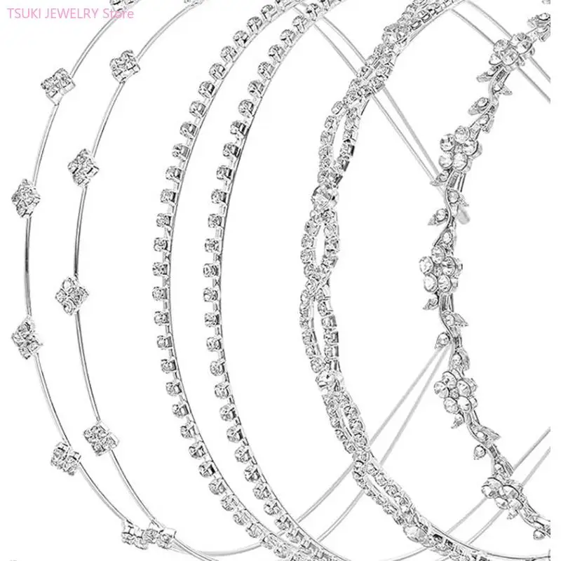 

62KE 4pcs Glitters Rhinestones Bridal Headbands Wedding Hair Accessories for Women