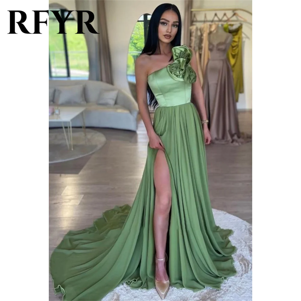 

RFYR Mint Green Stain Formal Dresses One Shoulder Party Dress For Wedding Flower Special Occasion Dresses robe soirée Customized