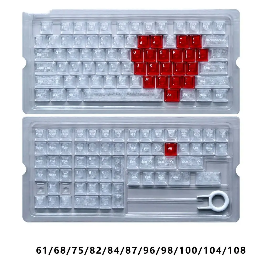 Full Transparent Red Love Heart Keycaps Crystal Clear PBT Transparent Keycaps Set Ice Transparent Cherry Profile PC Keycaps