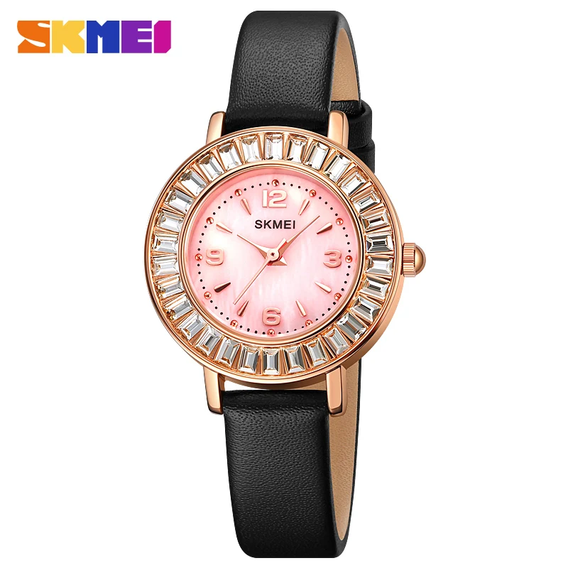 SKMEI 1978 Women Quartz Watch Business Fashion Casual Round Quartz Watch Gift leather band For Friends Family