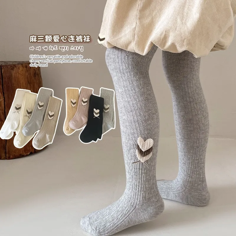 Spring and Autumn children's pantyhose wheat grain three love baby knit baby socks