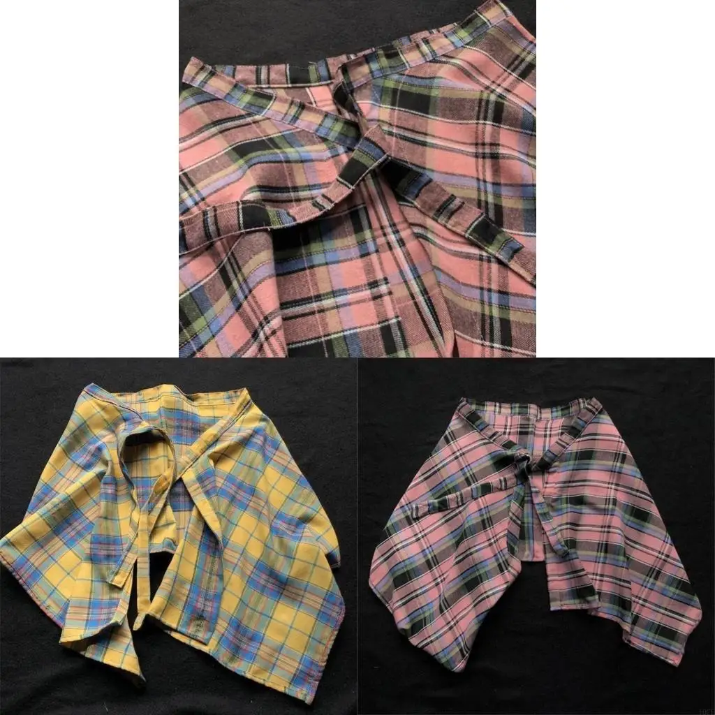 Tie Back Checkered Layering Fake Top Lower Skirt Half Length Mini Skirt Hemline Shirt Extender for Women Men Gifts