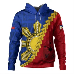 Full Print Philippines Flag Pullover Hoodie Filipinos Polynesian Tattoo Lapu Lapu Sun Tribal Sweatshirt For Men Women Clothes