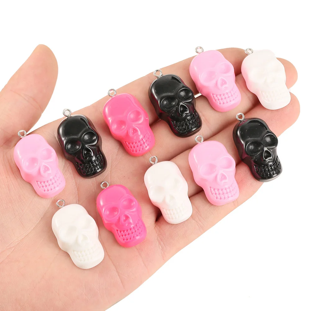 

10 Pcs Skull Pendant Necklace Resin Halloween Charms Jewelry DIY Accessory Bracelet Earring H Premium Safe Easy