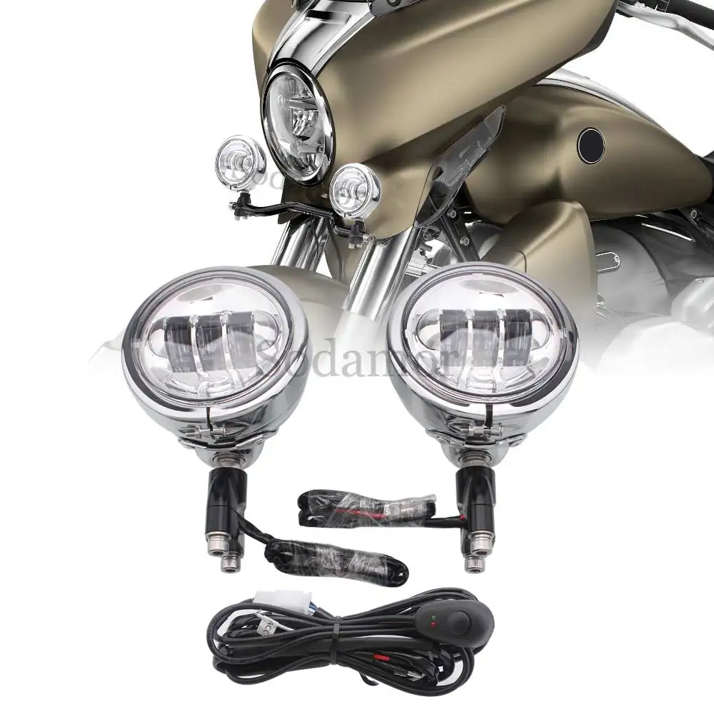 Motocyklowe światła pomocnicze LED 22mm wspornik lampa przeciwmgielna do Off-Road ATV UTV spycharki rolka drogowa z akcesoriami do przewodów bezpieczników