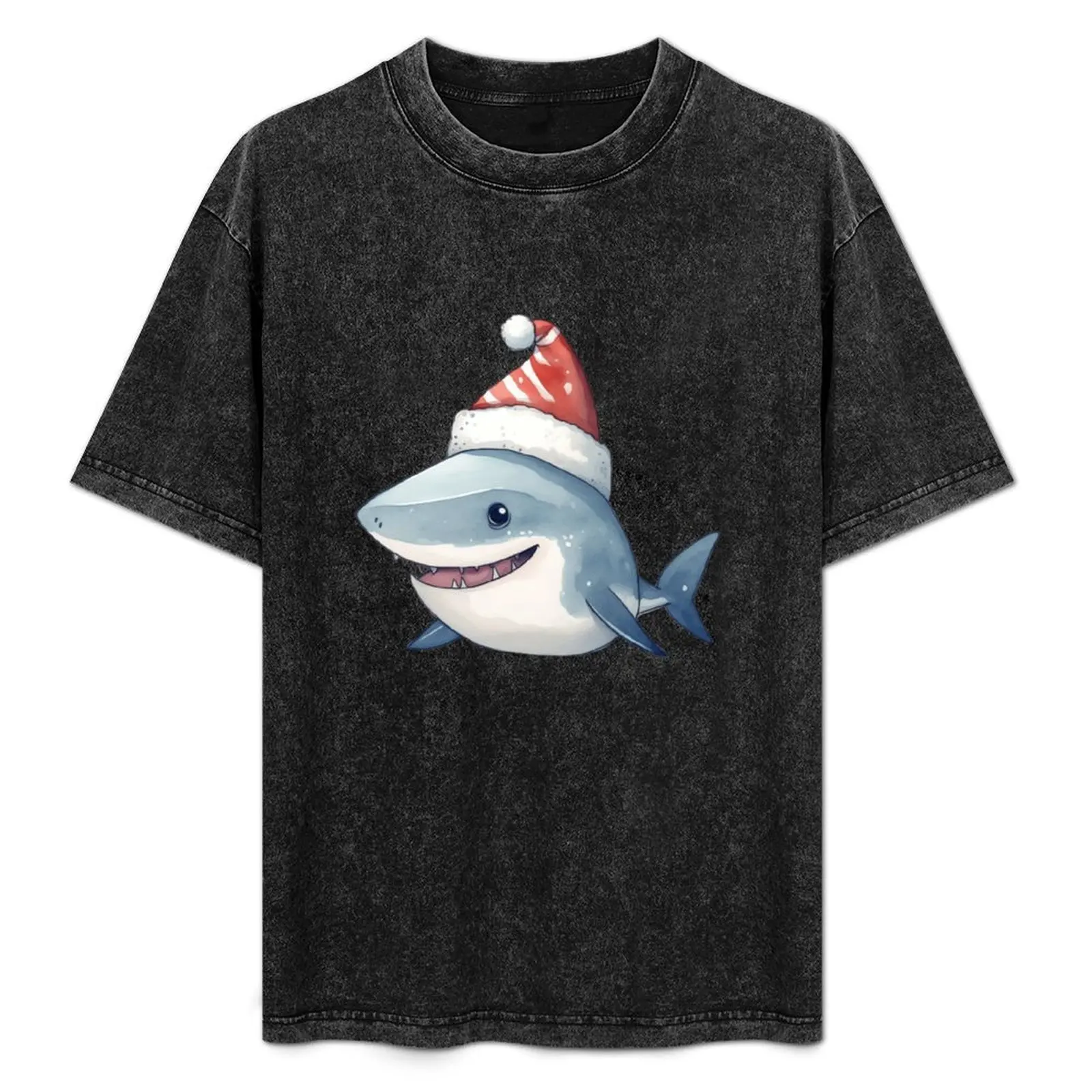 

Festive Shark - Christmas Great White Shark T-Shirt All Match Print Short Sleeve Top