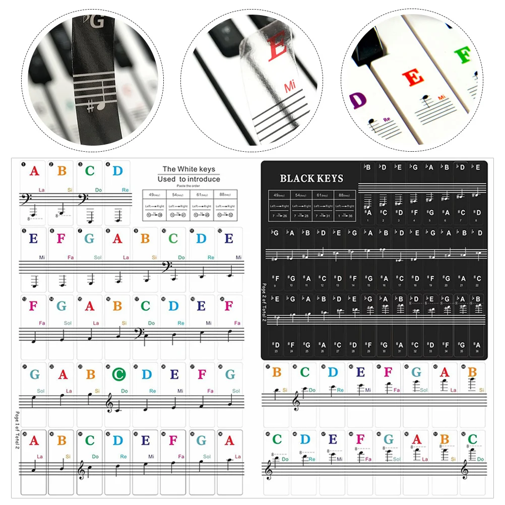 

2 set Piano Keyboard Stickers 88/61/54/49 Keys Self-Adhesive Notes Strip For Beginners Wear-Resistant Music Learning Supplies