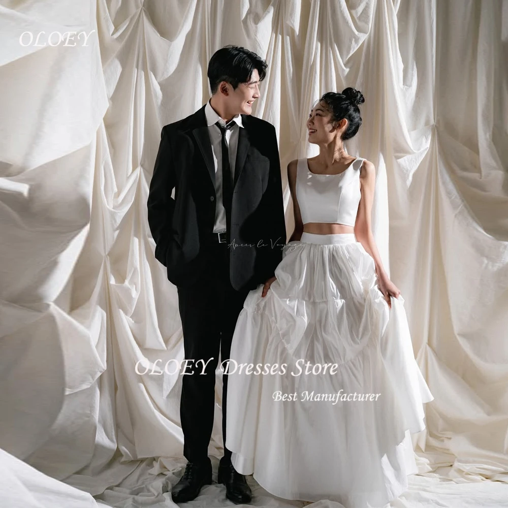 OLOEY 2 قطعة فستان زفاف جميل السباغيتي حزام ألف خط طول الأرض زي العرائس كوريا صورة تبادل لاطلاق النار حسب الطلب
