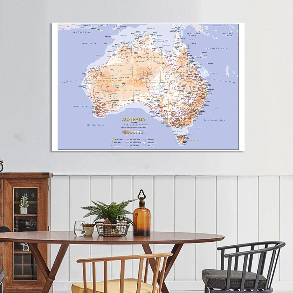 150*100cm mapa de rota do terreno e trânsito, cartaz para parede da austrália, pintura em tela não tecida, decoração para casa, material escolar