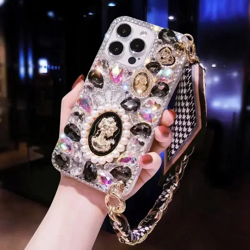 

Sparkling Crystal Rhinestone Ribbon Cord Case for Samsung Galaxy A70S A52 A71 A51 A72 A73 A53 A33 A74 A54 A34 with Lanyard