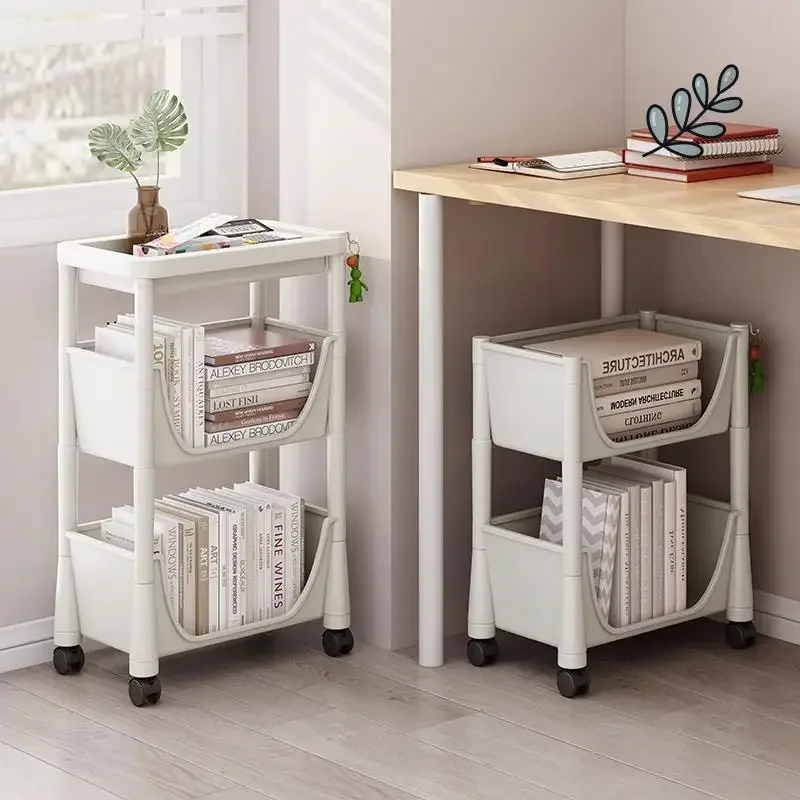 

Bookshelf rack floor-mounted pulley movable trolley next to desk simple bookcase tableside book storage