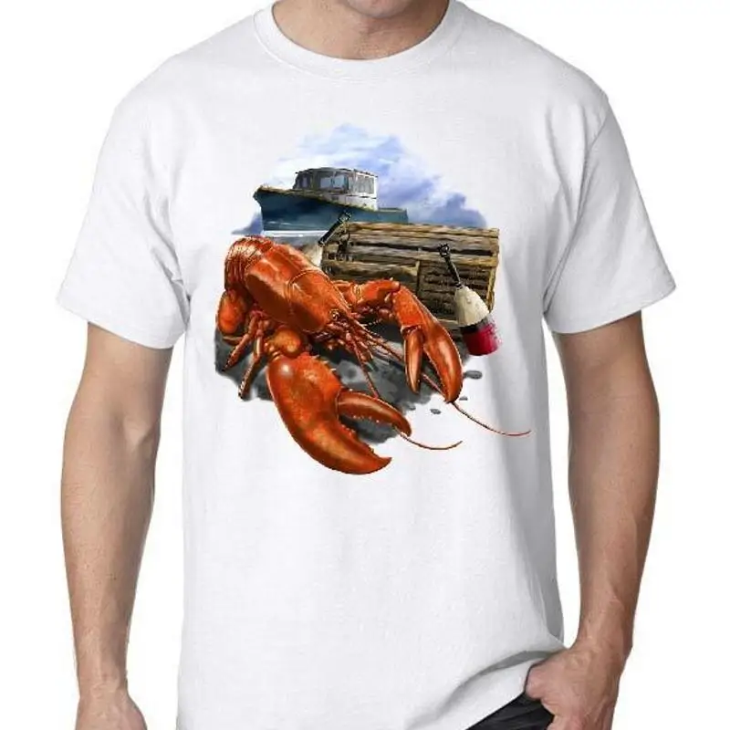

Lobster white T shirt Maine Fishing Boat Ocean Seafood Coast