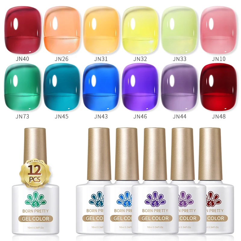 

BORN PRETTY Amber Jelly Gel Nail Polish Set Soak Off UV Gel LED Semi Permanent Varnish Base Top Coat All For Manicure 10ml