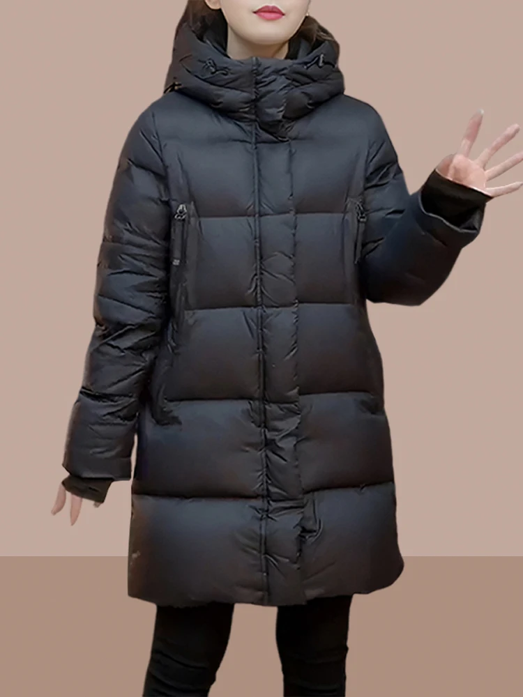 

Autumn Winter New Style Women's down Cotton Jacket Bread Style Coat Thickened Mid-Length Trendy Outerwear Zipper Closure Long...