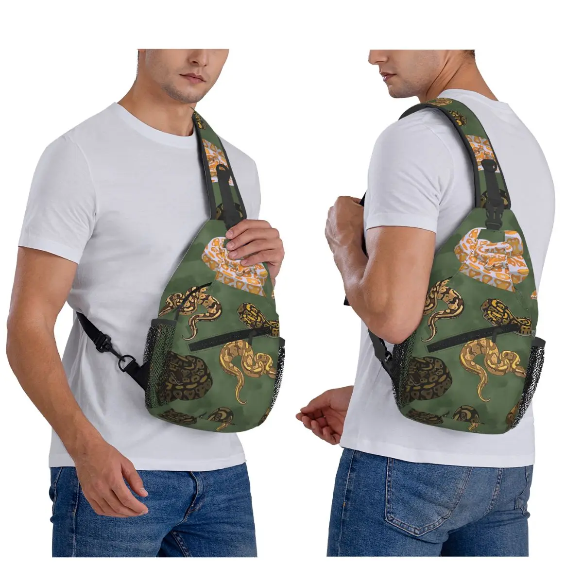 Ball Python Morphs Pattern Moss Green Chest Bag Men Sling Crossbody Backpack Chest Bag Traveling Hiking Daypack Shoulder Bag