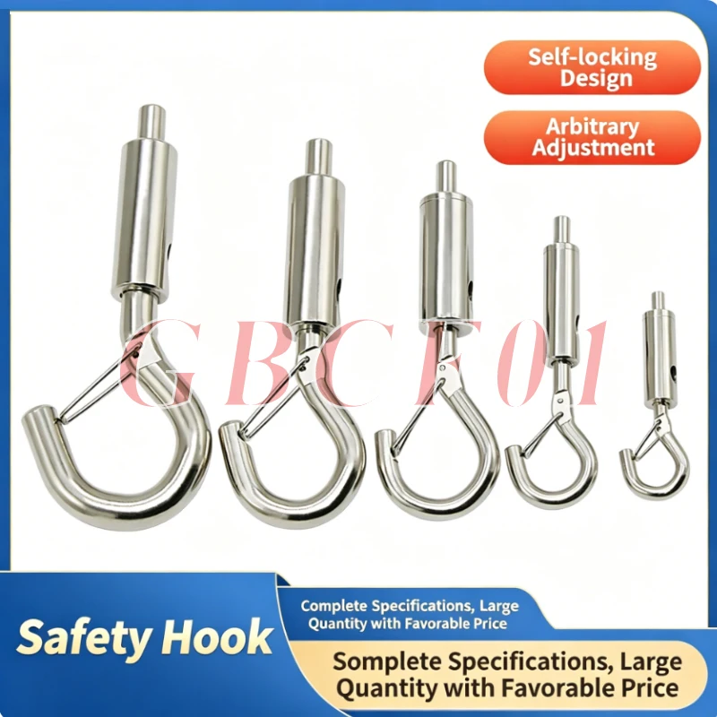 Self-Locking Spring Safety Hook, Heavy Duty Adjustable Cable Tensioner,Wire Rope Accessories,Extension Hook for 1-5mm Wire Rope