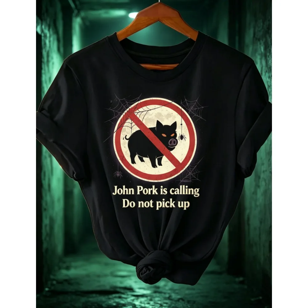 Halloween John Pork Is Calling Funny Meme T-shirt Women Men Vintage Graphic Tee Gothic Casual Short Sleeve Top