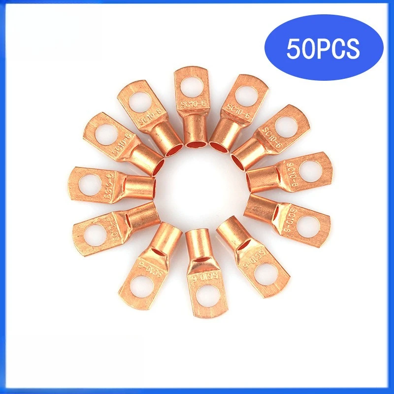 50Pcs/Bag Bare Copper Open Barrel Lugs SC6-6 SC10-6 Cable Crimp Terminals