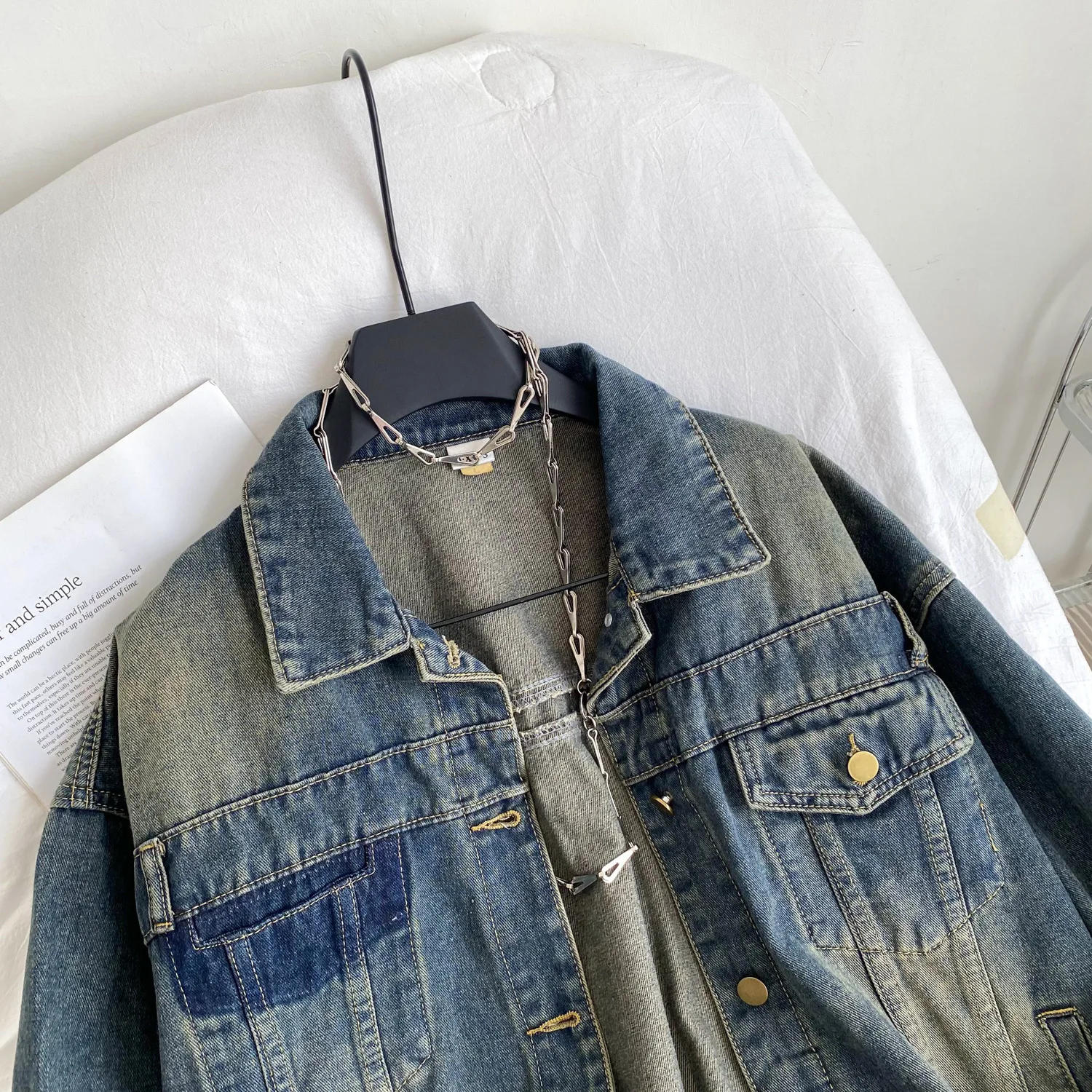 معطف نسائي من قماش الدنيم سترات بياقة مقلوبة Y2k ملابس الشارع الشهير سترة فضفاضة أنيقة غير رسمية للعمل لخريف وشتاء 2025 #3