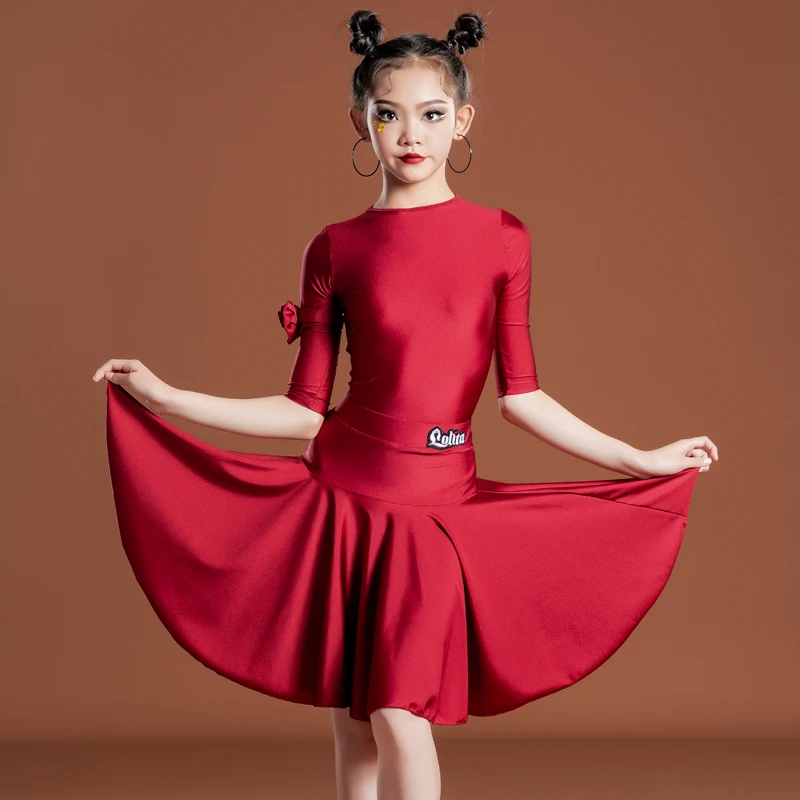 Children's Latin Dance Suit Mid Sleeve Professional Competition Grade Examination Dress for Girls' Performance Dress