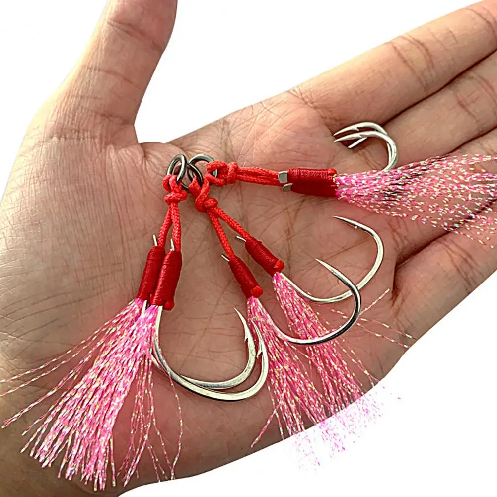 Practical Durable Metal Jig Hook Bright Color 1/0 2/0 3/0 4/0 Sea Fishing Dual Assist Jigging Circle Hook Rust Resistant