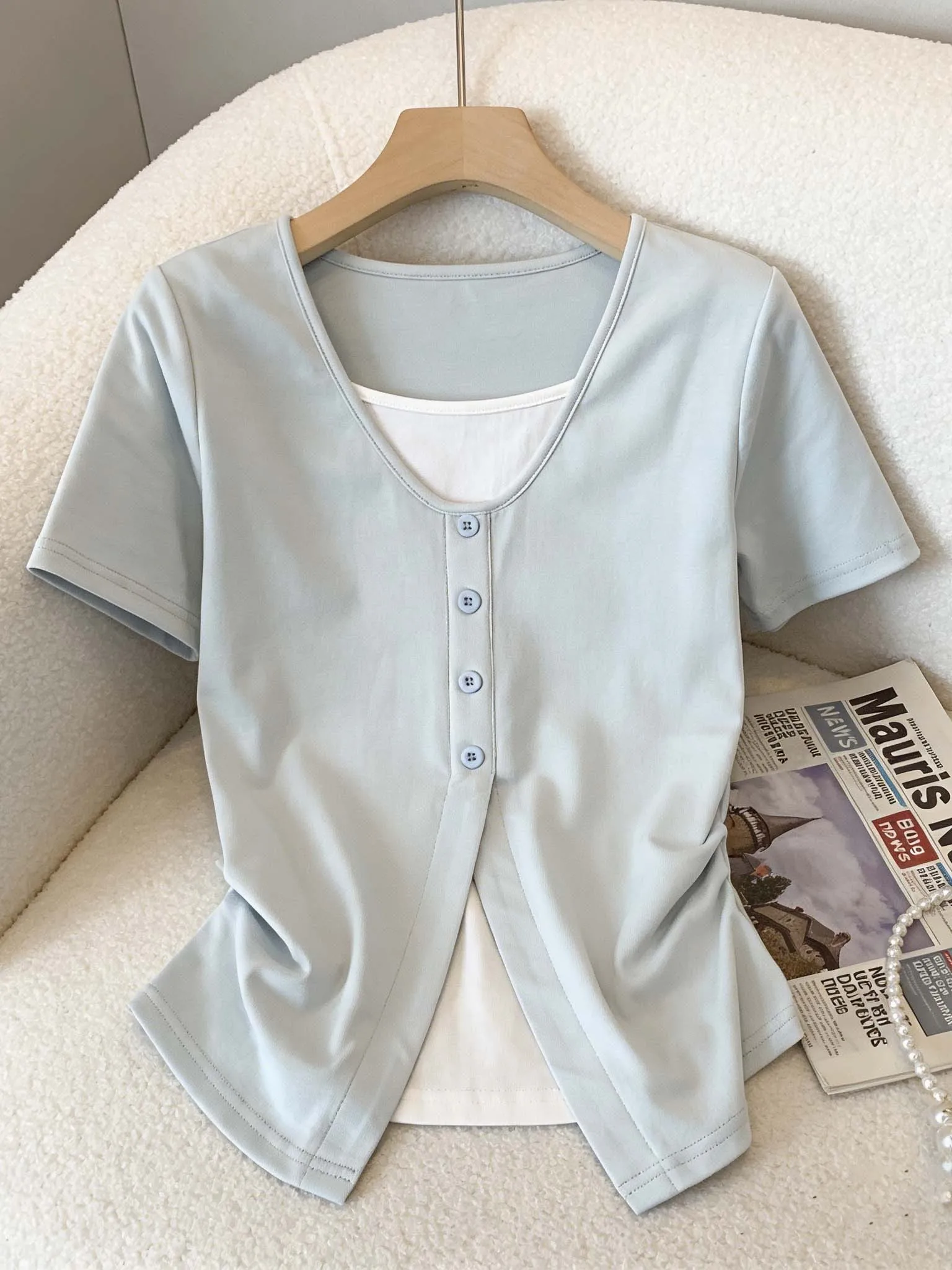

plus Size Summer Casual Short Sleeve T-Shirt Women's Style Super Slimming Effect Fashionable Korean Version Breathable Skin-F...