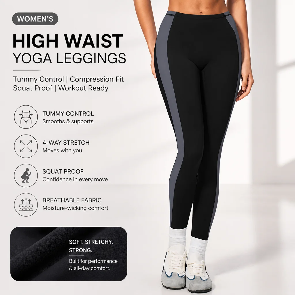 Women's High Waist Color-Block Side Panel Yoga Leggings Tummy Control Compression Workout Pants Squat Proof Gym Tights