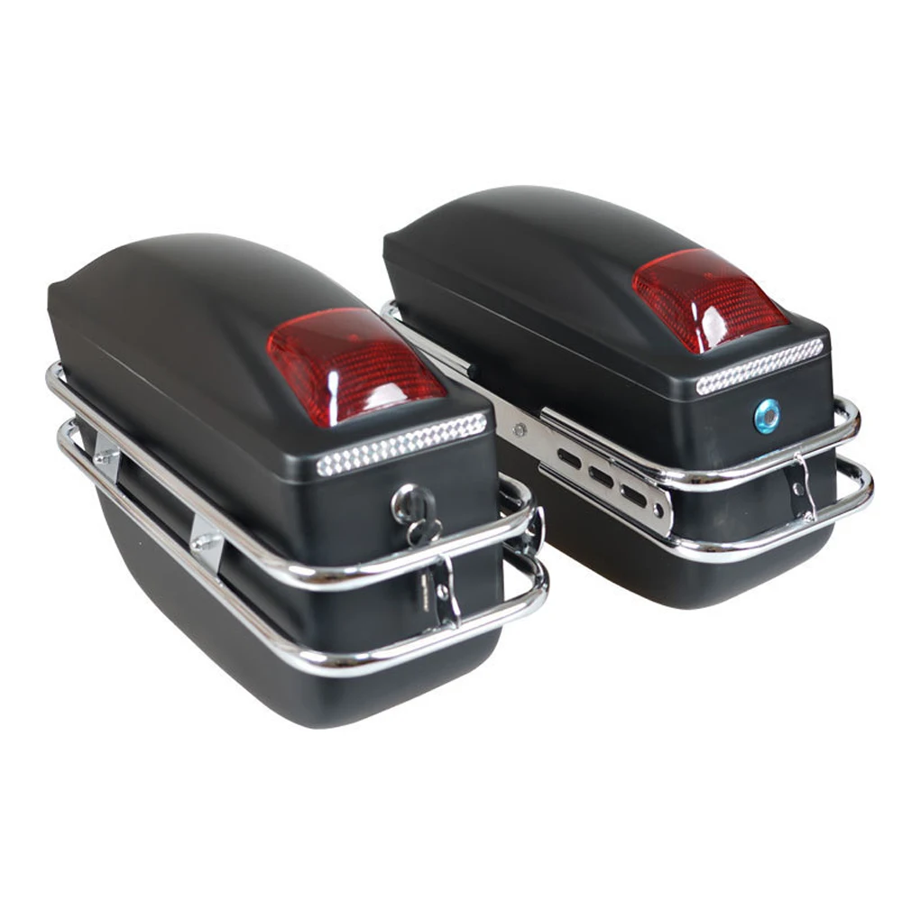 

1 Pair Motorcycle Hard Saddlebags Universal Side Storage Box Rear Trunk with Light & Lock