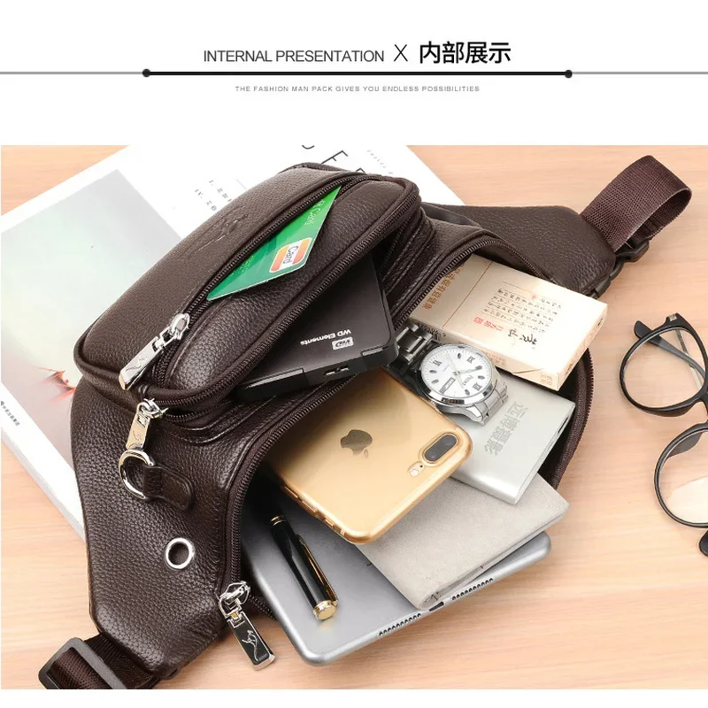 Men\'s Waist Bags Pu Leather Belt Pouch Kangaroo Hip Sack Belly Bag for Man 2024 Male Chest Pack Large Kidney Fanny Pack Phone