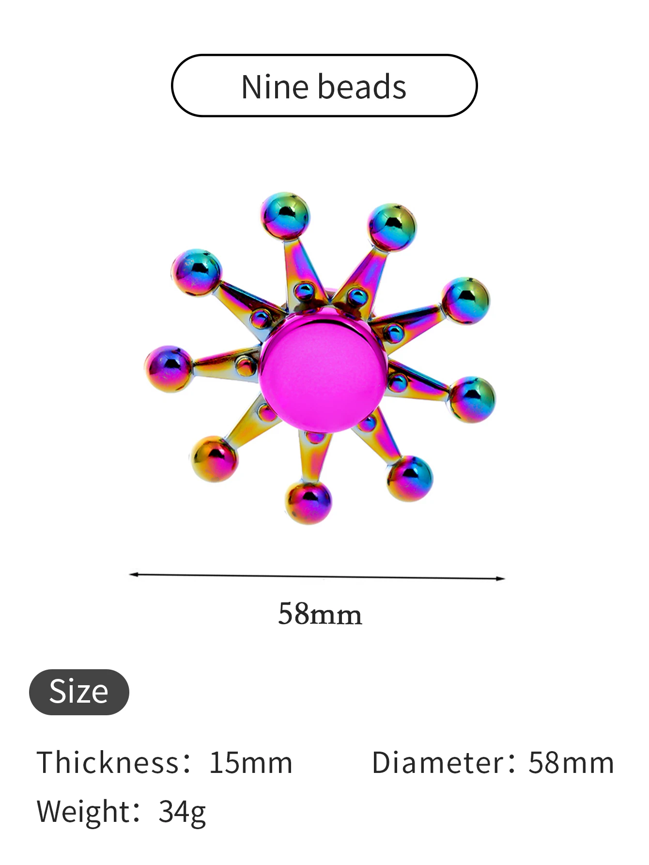 Colorful Zinc Alloy Fidget Spinner Toy for Office Stress Relief And Leisure Entertainment Nine Beads Design
