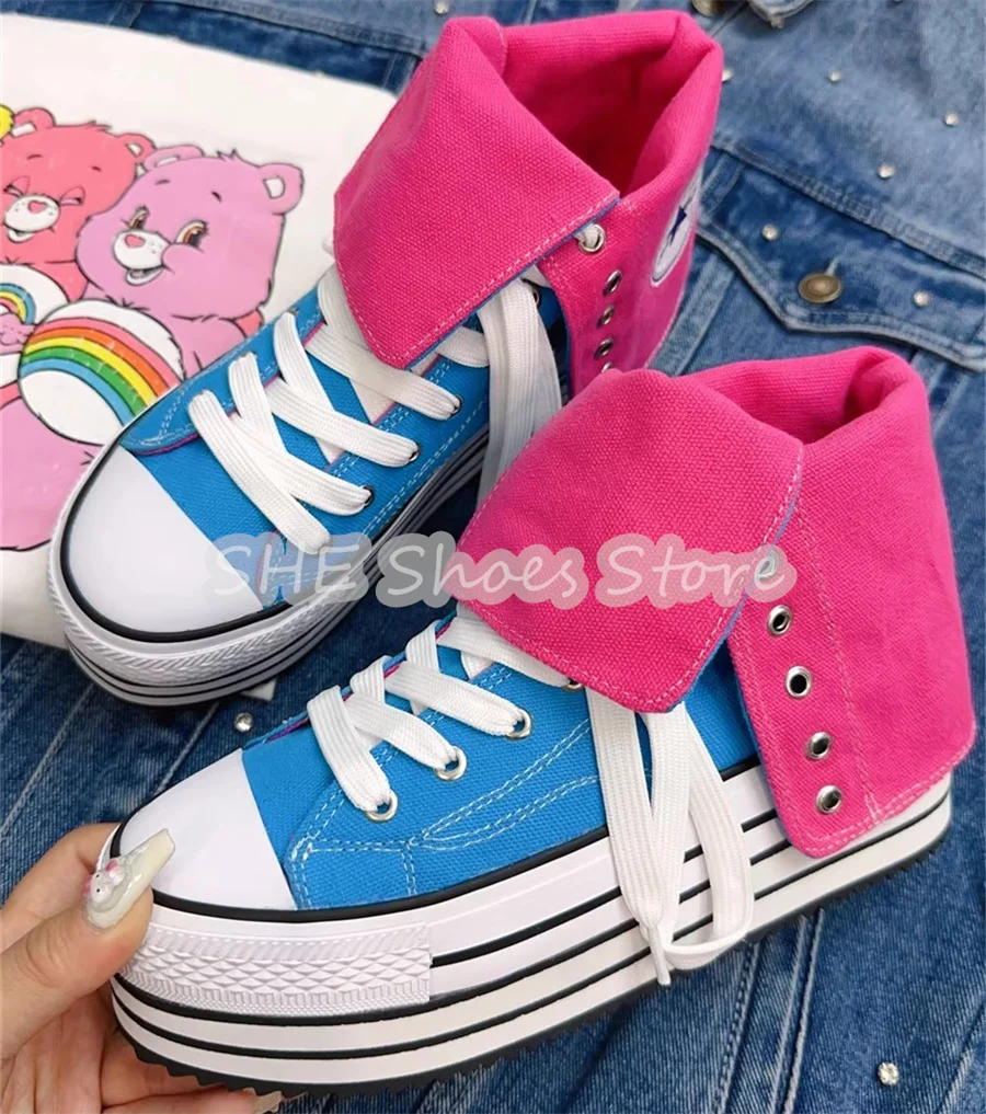 

New Fashion Mixed Color High Top Women Sport Shoes Punk Chunky Bottom Heigh Increasing Sneakers Lady Outside Casual Shoes