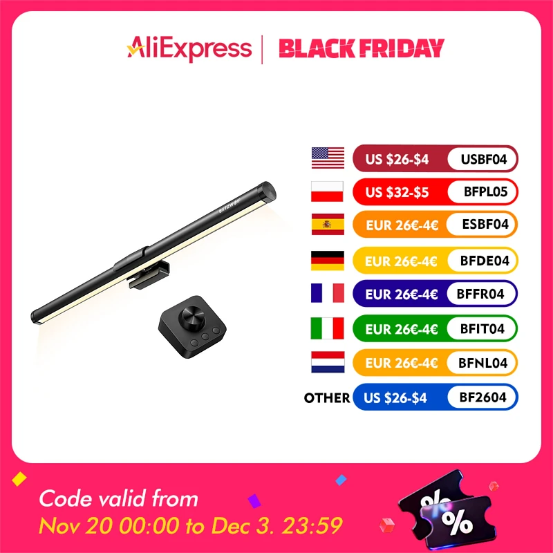 BlitzWolf BW-CML5 Monitorlichtbalk Touch / Draadloze afstandsbediening Dubbele bediening Oogbescherming Antireflectie 300-1000Lux USB-leeslamp