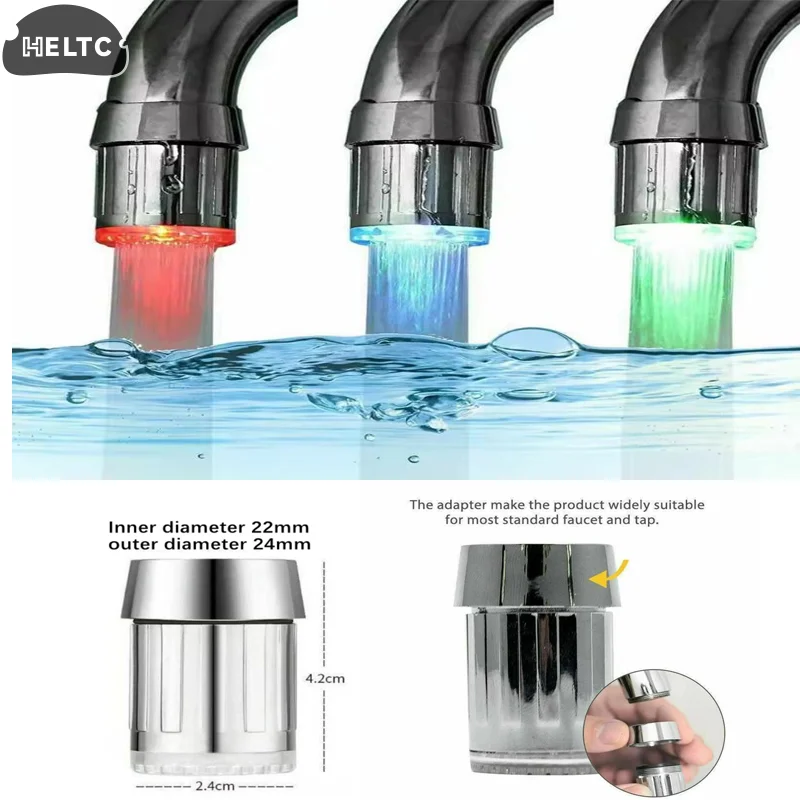 

1*3-Color LED Sensor Faucet Temperature-Sensitive Light Water Saving Stream Light Faucet Aerator Tap Nozzle For Kitchen Bathroom