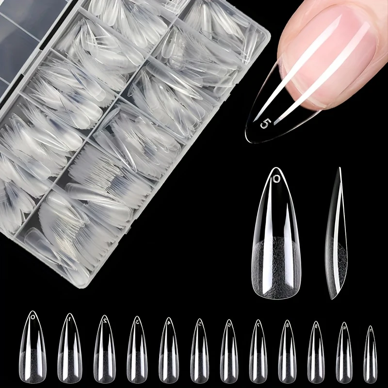 600 Pieces of Fake Nail Tips, Matte and Semi-Matte Effect, Almond French Coffin Shape, Stiletto Oval Square Shape, Thickened Fingertips at the Front image 3