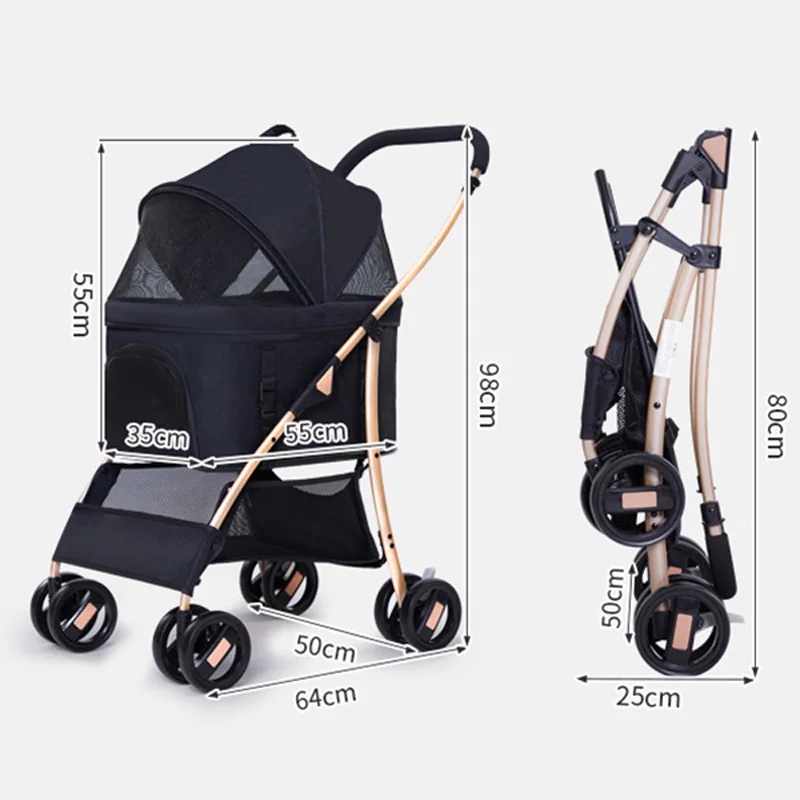 عربة أطفال قابلة للطي عربة كلب قابلة للفصل للكلاب الصغيرة والمتوسطة والسفر في الهواء الطلق مع سلة تخزين كبيرة عربة الحيوانات الأليفة #6
