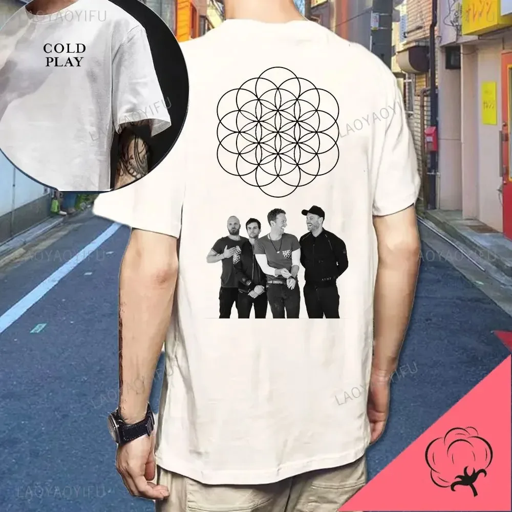New Fashion 2026 Famous Cold Play Band Printed Cotton T-shirt Men's Summer Casual Top Short Sleeve Classic Male Women Tee
