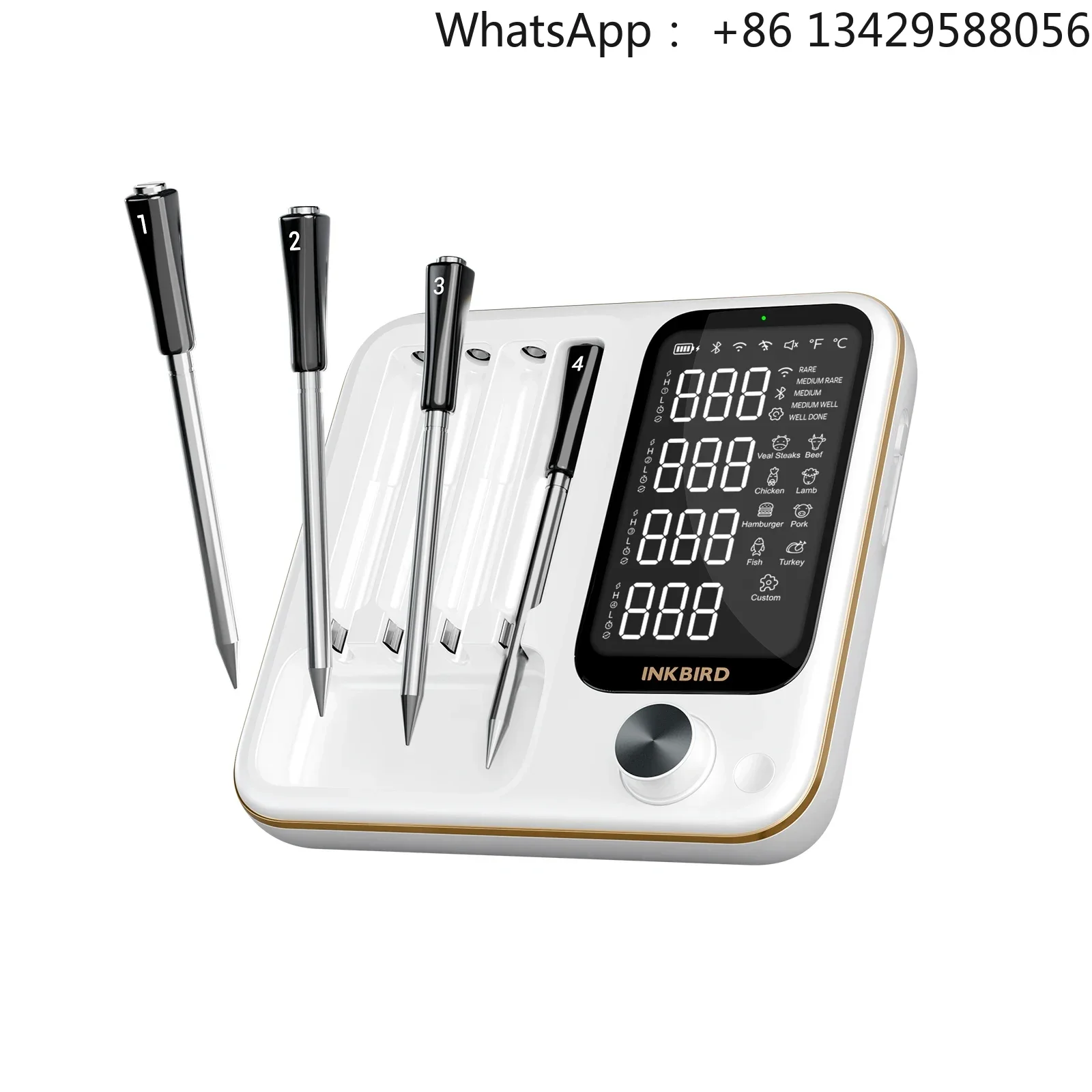 INKBIRD INT-14-BW WiFi White Blueteoth Local Three Modes 4 Probes Wireless Grill Thermometer for BBQ, Grill, Oven, Smoker