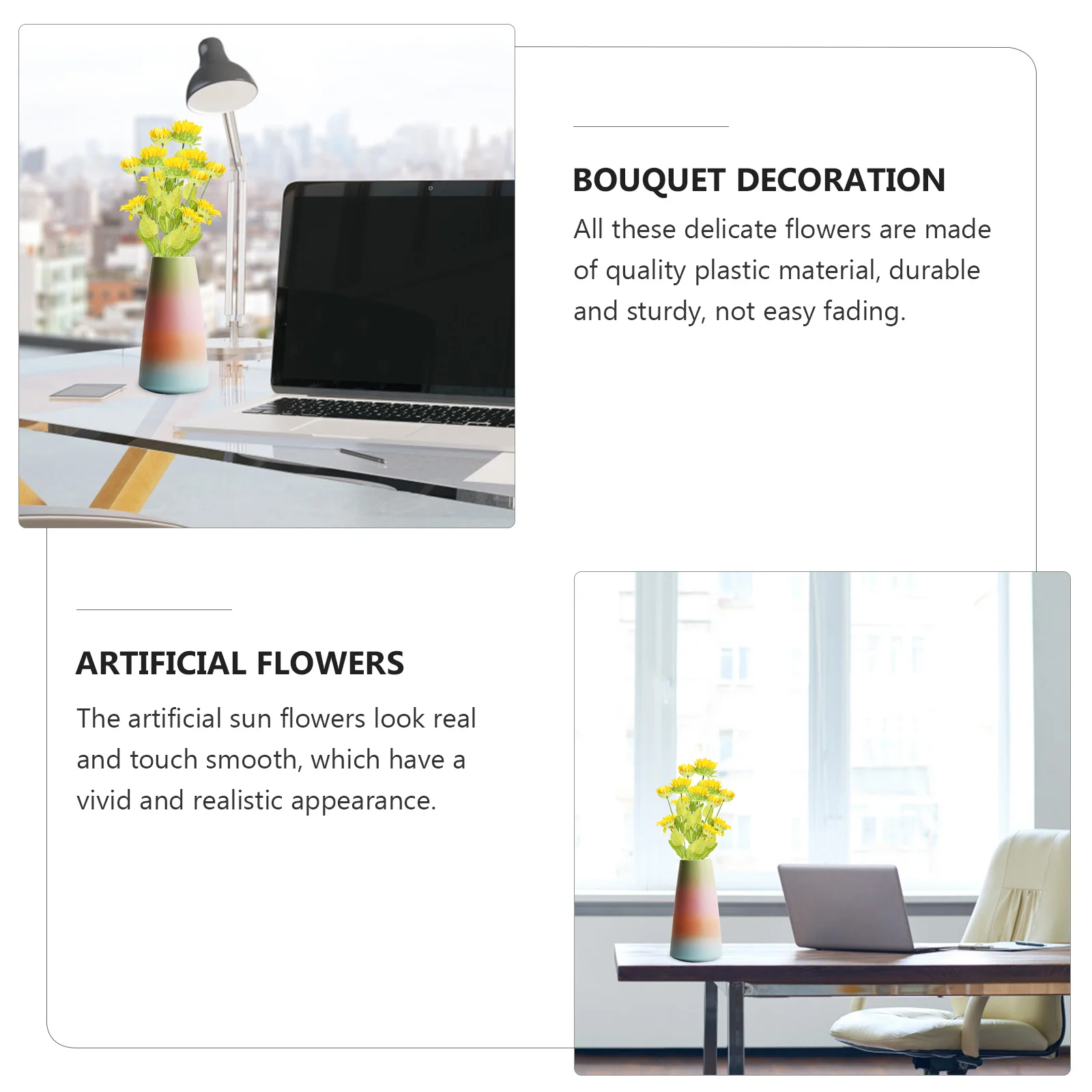 

2Pcs Plastic Sunflower Artificial Flowers Bouquet Decoration Realistic Simulation for Home Wedding Office Living Room Desktop