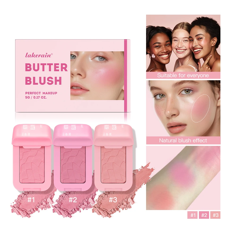 Colorete en polvo de maquillaje profesional, 12 horas, fórmula vegana, colorete de maquillaje en barra, paleta de cosméticos en polvo, crema rosa para cara