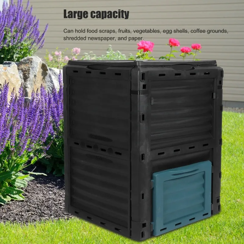 

Композитер для компоста, емкость 300 л, навесная верхняя крышка с вентиляционным отверстием для кухни, сада, контейнер для компоста, садовый контейнер для компоста