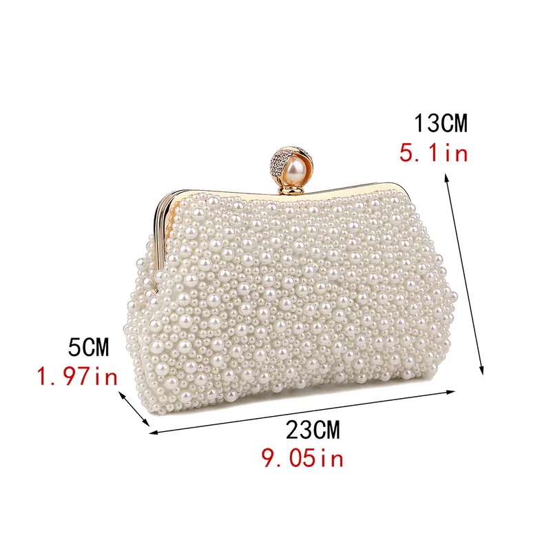 Beading Women Clutch Shell Design Evening Bag With Chain Shoulder Pearl Embroidery Handbags Chain Shoulder Purse