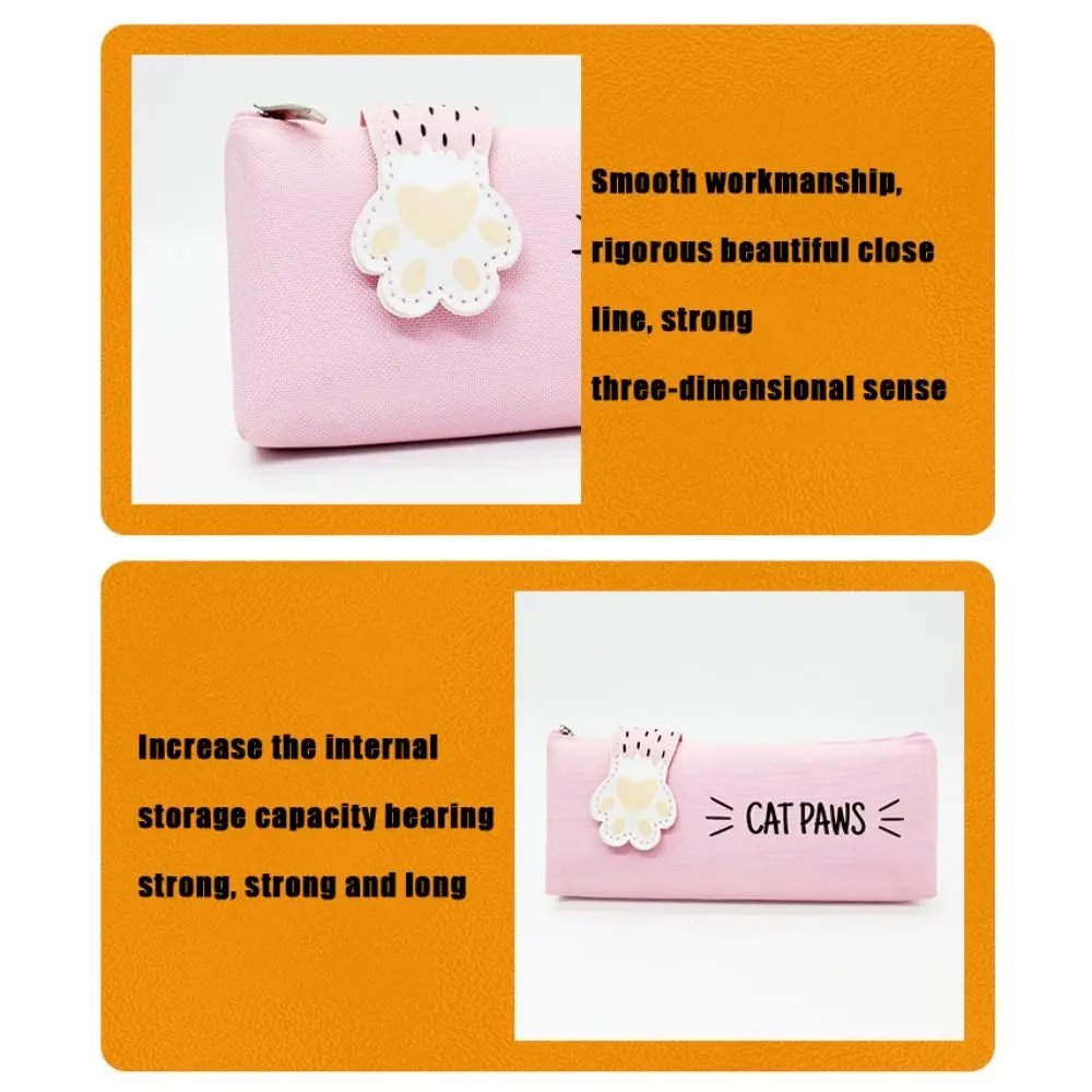 مقلمة كرتونية على شكل مخلب قطة بسحاب خفيفة الوزن حقيبة تخزين قرطاسية ذات سعة كبيرة من النايلون وحقيبة أقلام رصاص من البولي يوريثان للطلاب