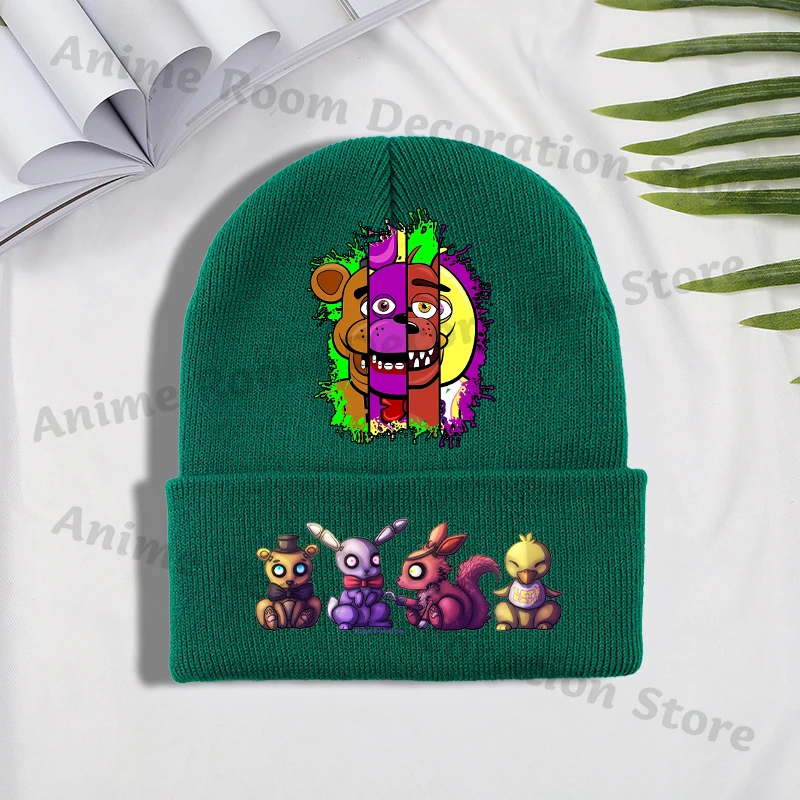 FNAF محبوك قبعة للبنين بنات خمس ليال في فريدي أنيمي لطيف قبعات متماسكة الأطفال شتاء دافئ قبعة أنيقة على الموضة الاطفال الهيب هوب قبعات