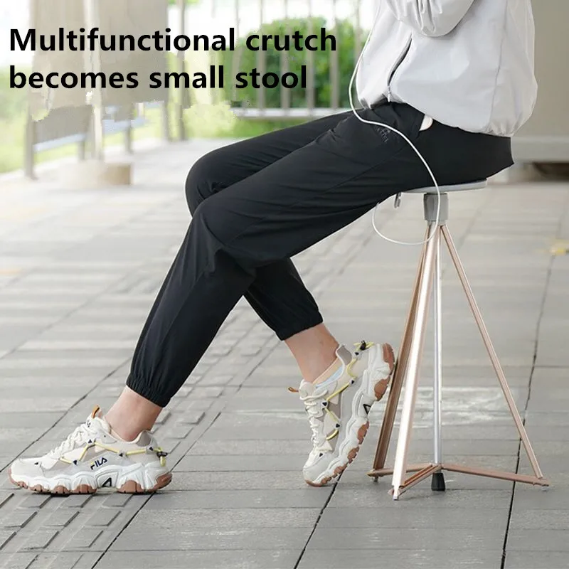 New Multifunctional Hiking Poles Portable Folding Crutches Vibration Massage Mobile Power Crutches