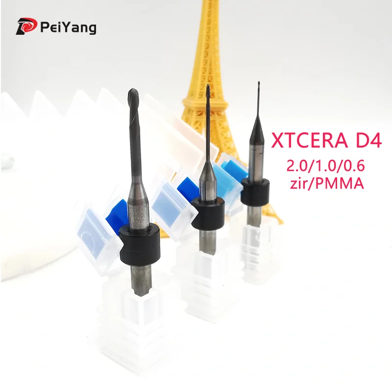 Xtcera-Xmill 500Plus DC Diamond Coated Milling Cutter Shank 4mm Diameter 2.0/1.0/0.6mm for Milling Machine Tool Burs