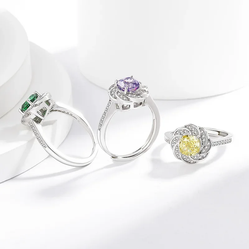 

Light Luxury Ice Flower Cut Square High Carbon Diamond 925 Sterling Silver Corolla Ring Elegant Women's Jewelry