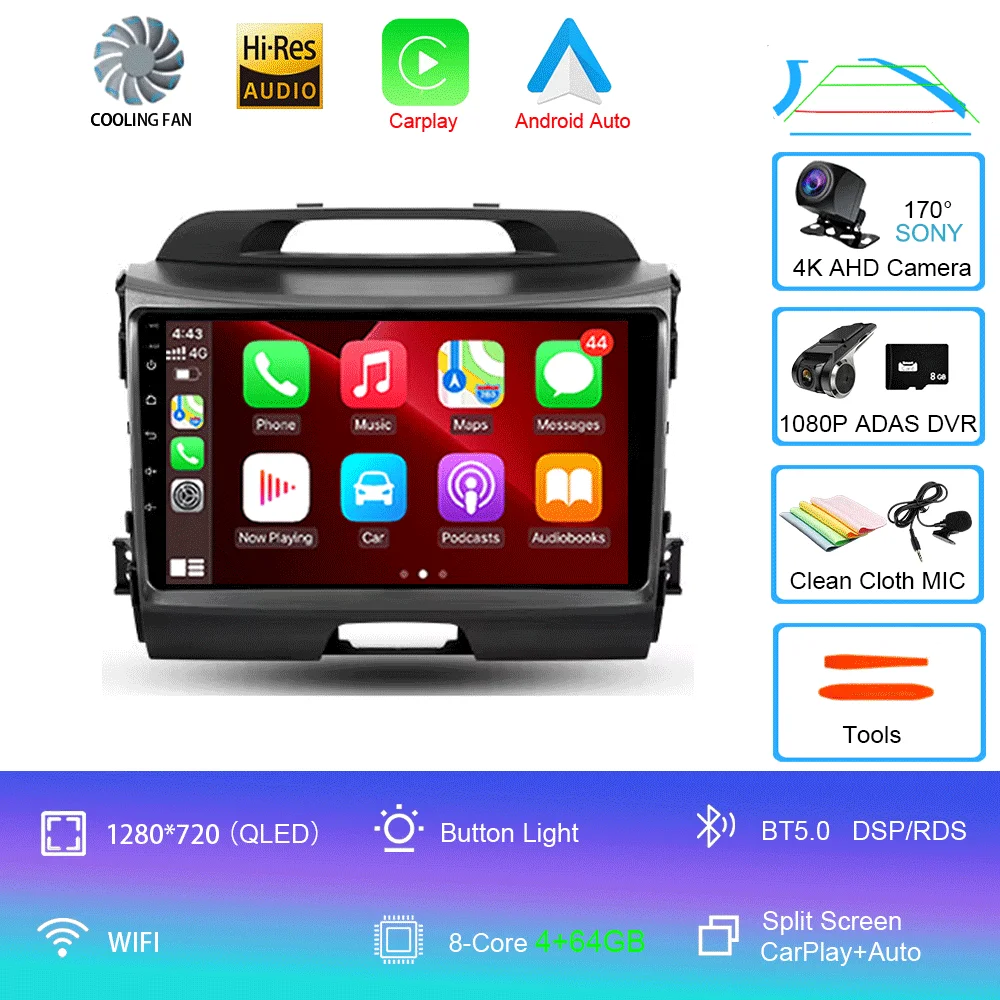 Android 16 Autoradio Draadloze CarPlay Auto voor KIA Sportage 3 2010-2015 2016 4G + WIFI Multimedia Video Player GPS 2din Autoradio