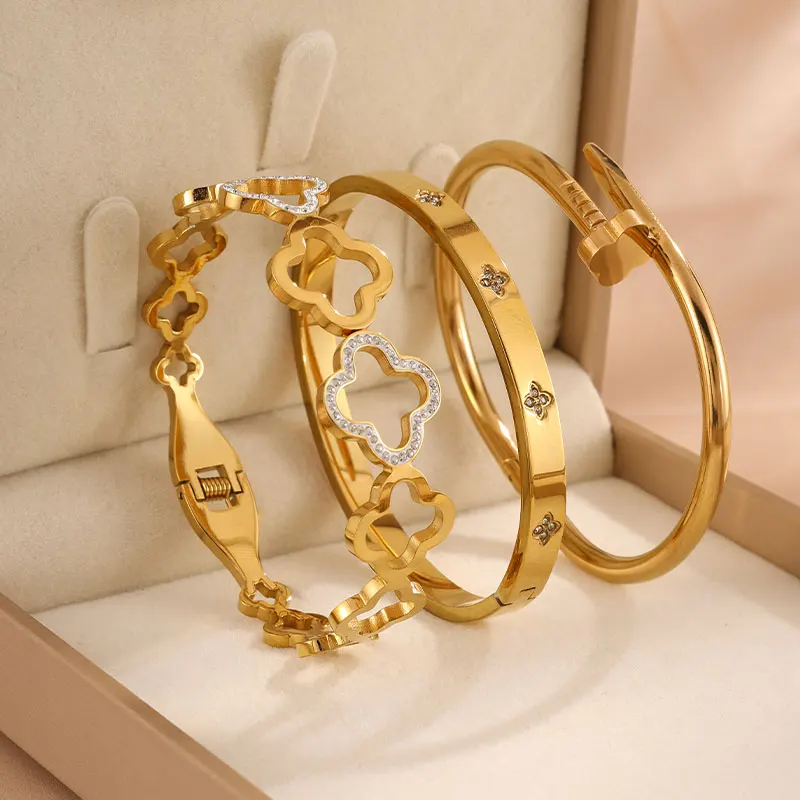 ZAKOL 1/3 قطع أنيقة جديدة أربع أوراق البرسيم الزركون الفولاذ المقاوم للصدأ سوار مجموعة للنساء الفاخرة عطلة حزب مجوهرات هدية